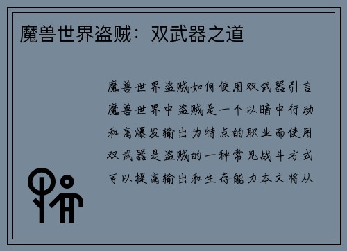 魔兽世界盗贼：双武器之道